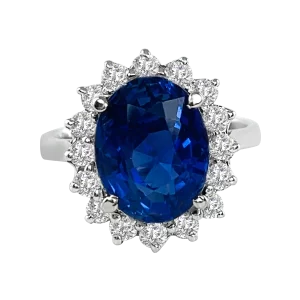 AGL Certified No-Heat 5.74 Carat Blue Sapphire Halo Ring