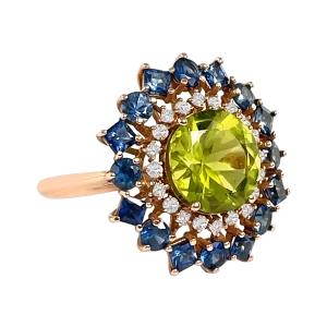 Diamond Blue Sapphire Peridot Statement Ring