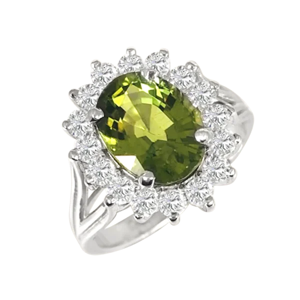 Diamond Green Tourmaline Ring