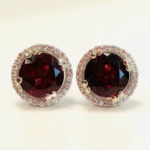 Diamond Halo Garnet Earrings