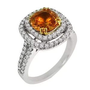 Diamond Orange Sapphire Ring