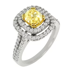 Fancy Yellow Diamond Double Halo Ring