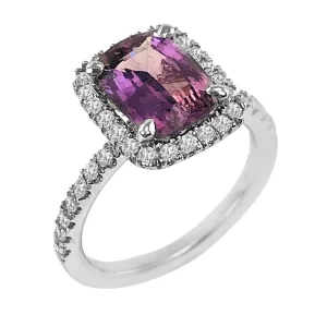 Purple Pink Sapphire Diamond Halo Ring