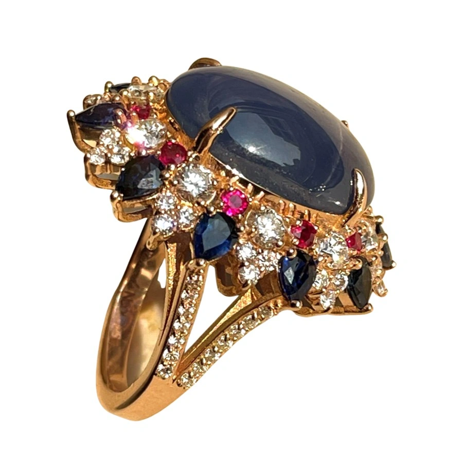 Star Sapphire Diamond Ruby Statement Ring - AGL Certified - Image 3