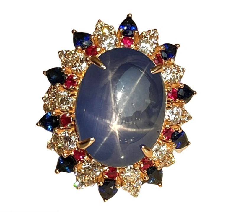 Star Sapphire Diamond Ruby Statement Ring - AGL Certified - Image 2