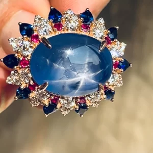 Star Sapphire Diamond Ruby Statement Ring - AGL Certified