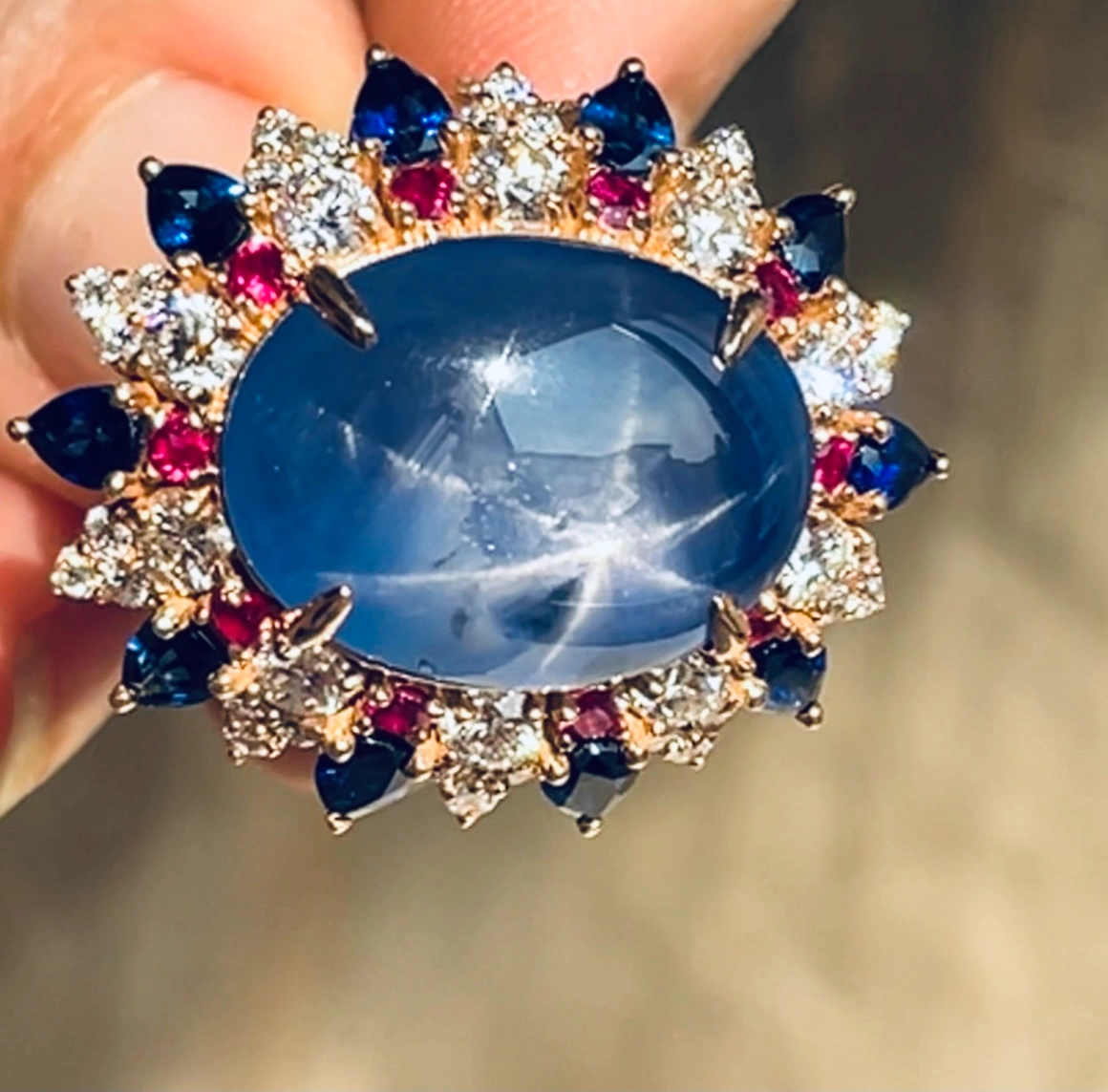Star Sapphire Diamond Ruby Statement Ring - AGL Certified